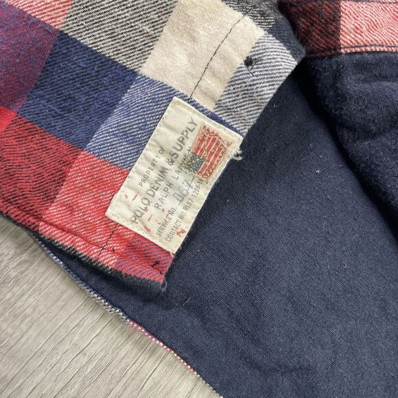 Ralph Lauren Denim & Supply Red/Blue Buffalo Plaid Cotton Flannel Shirt Large U - Picture 6 of 9